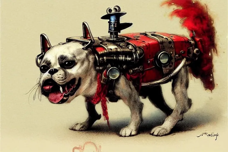 Image similar to pirate ( ( ( ( ( 1 9 5 0 s retro future robot android dog. muted colors. ) ) ) ) ) by jean baptiste monge!!!!!!!!!!!!!!!!!!!!!!!!! chrome red