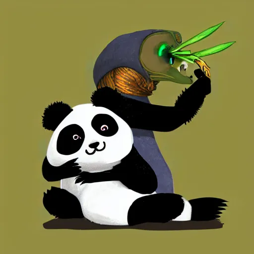 Image similar to Alien smoking weed with his pet Panda, digital art, featured on artstation, fine details