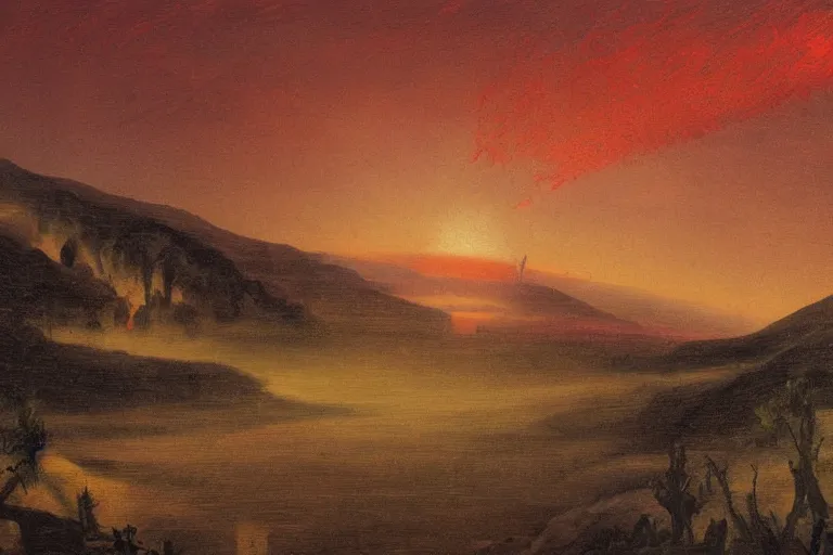 Prompt: Hell and Heaven landscape painting in the style of 19th century Hudson River School art