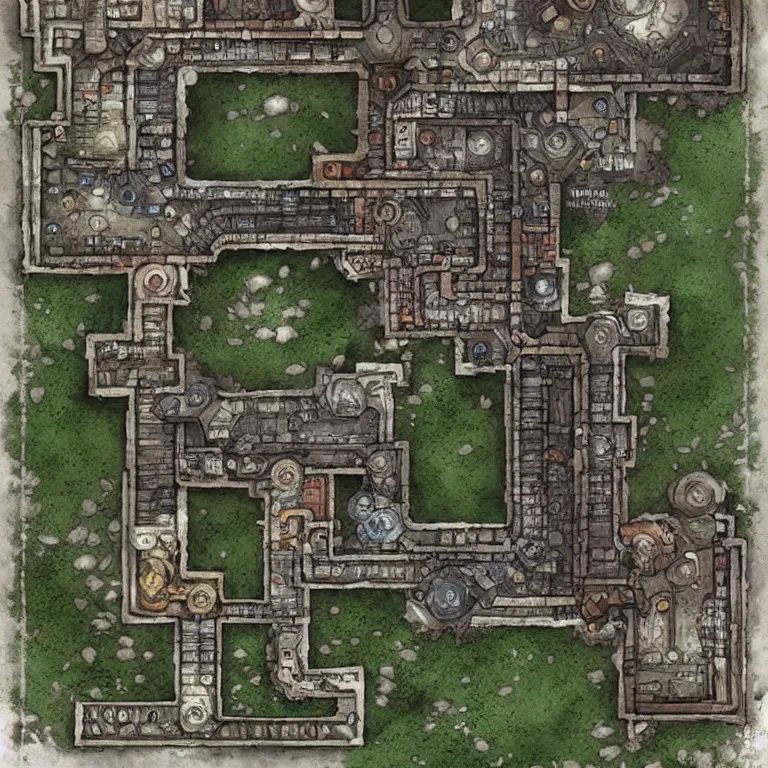 Prompt: full - color fantasy floor plan map of a dungeon, d & d, pathfinder, by greg rutkowski, trending on artstation, pinterest
