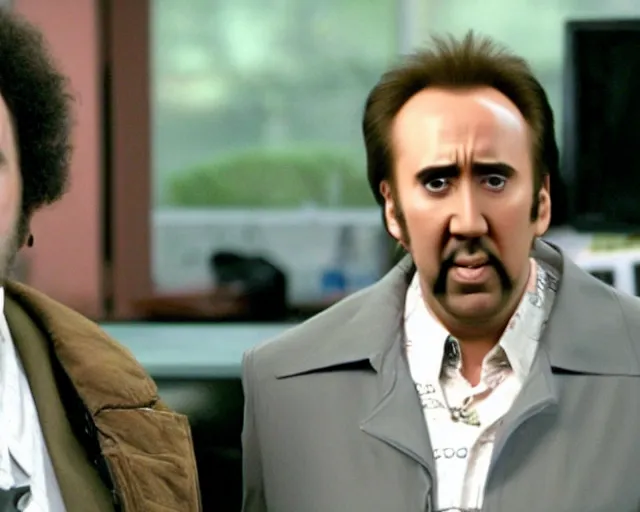 Image similar to nicolas cage cameo in the it crowd ( 2 0 0 6 ), channel 4, episode still, 4 8 0 p