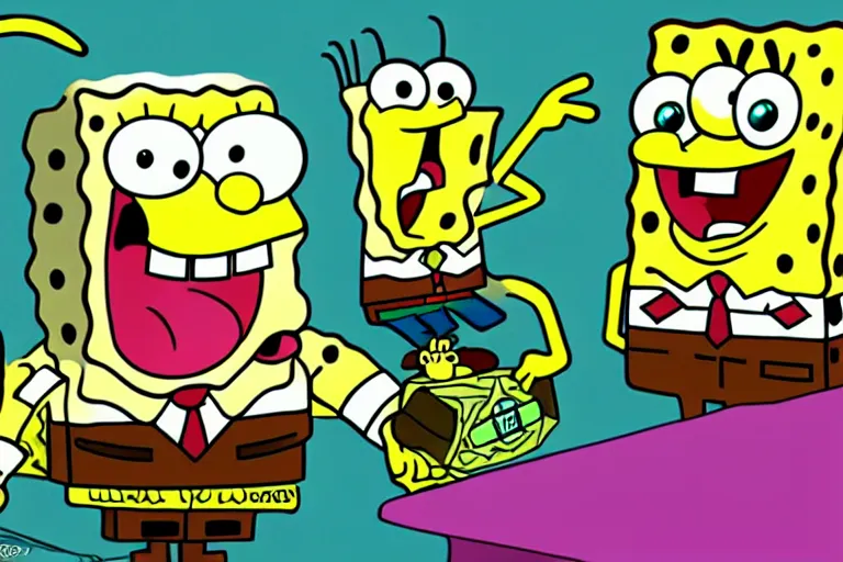 Prompt: Spongebob is a nightmare, cartoon style, scary