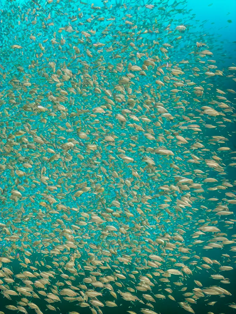 Image similar to Underwater photograph of a school of minnows swimming in sandy shallows. 8k high resolution.