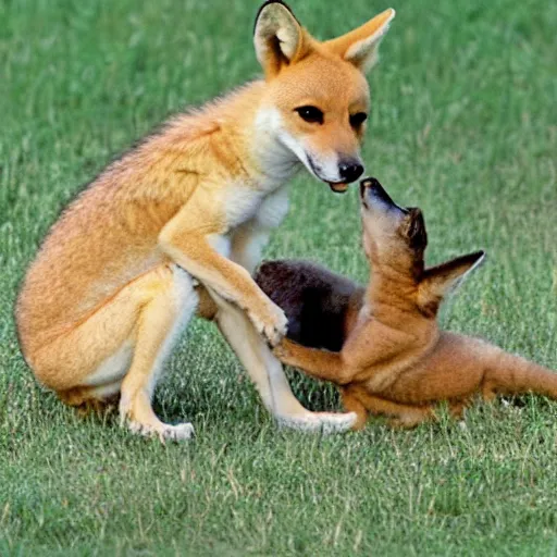 Image similar to baby riding on a dingo