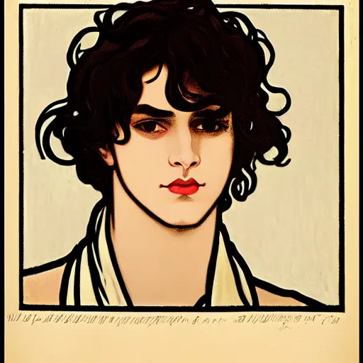 Prompt: painting of young cute handsome beautiful dark medium wavy hair man in his 2 0 s named shadow taehyung at the halloween party, somber, depressed, melancholy, sad, elegant, clear, painting, stylized, delicate, soft facial features, delicate facial features, soft art, art by alphonse mucha, vincent van gogh, egon schiele