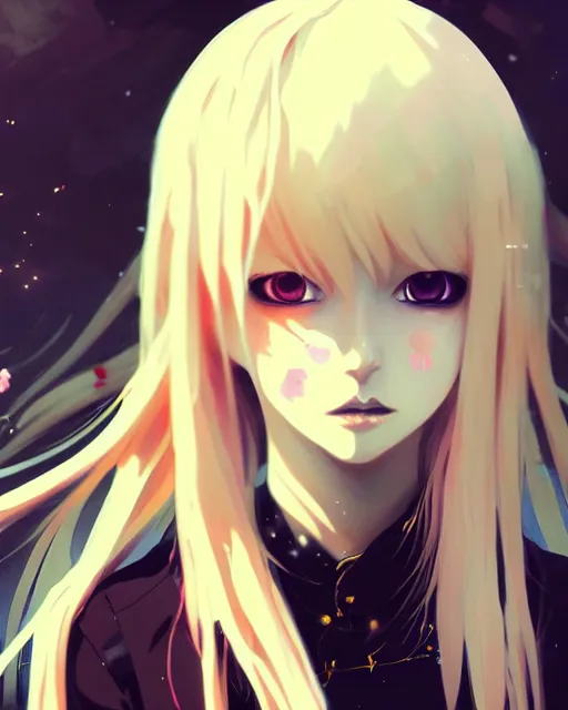Image similar to blonde haired gothic magical girl anime character screenshot, anime, intricate, sharp focus, illustration, highly detailed, digital painting, clean artstyle, concept art, matte, art by ilya kuvshinov and ruan jia and greg rutkowski, masterpiece