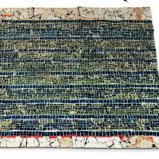 Prompt: dystopian landscape as a roman tile mosaic, circa 200 AD