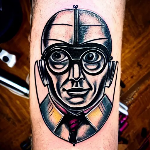 Image similar to Portrait of Harry Potter as a robot with highly stylized, intricate face tattoos