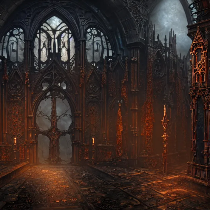 Image similar to steam necropolis, memento mori, gothic, neo - gothic, art nouveau, hyperdetailed copper patina medieval icon, stefan morrell, philippe druillet, ralph mcquarrie, concept art, steampunk, unreal engine, detailed intricate environment, octane render, moody atmospherics, volumetric lighting, ultrasharp, ominous, otherworldly