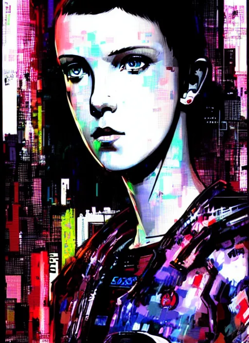 Image similar to Portrait of Cyberpunk Millie Bobby Brown by Yoji Shinkawa