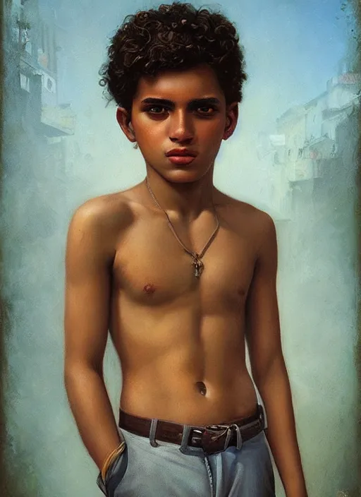 Image similar to portrait of a handsome young cuban boy in old havana, by tom bagshaw and manuel sanjulian and dan dos santos