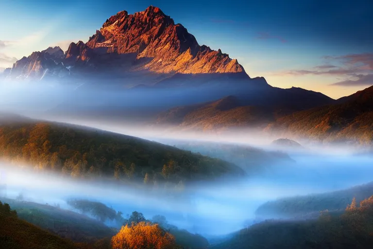 Image similar to landscape photography of copacul lui bezergheanu by marc adamus, morning, mist, rays of light, beautiful