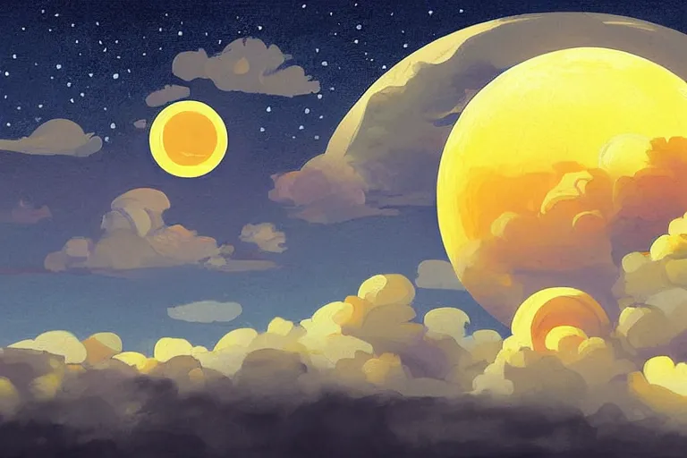 Image similar to sun, moon, sky, digital painting, illustrated by max hay