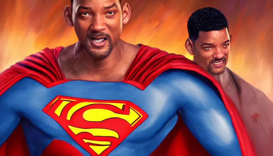 Image similar to Digital painting of Will Smith as Superman, hyperdetailed, artstation, cgsociety, 8k