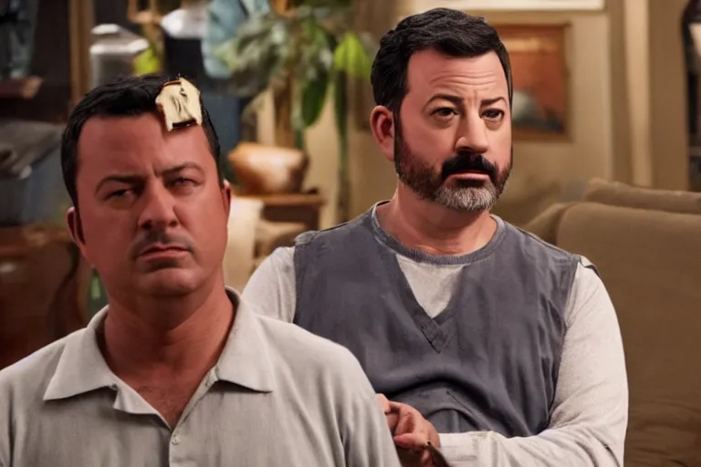 Prompt: jimmy kimmel as an racist caricature of a mexican man in the new movie directed by joss whedon, movie still frame, artificial tanning skin, promotional image, critically condemned, top 6 worst movie ever imdb list, symmetrical shot, idiosyncratic, relentlessly detailed, limited colour palette