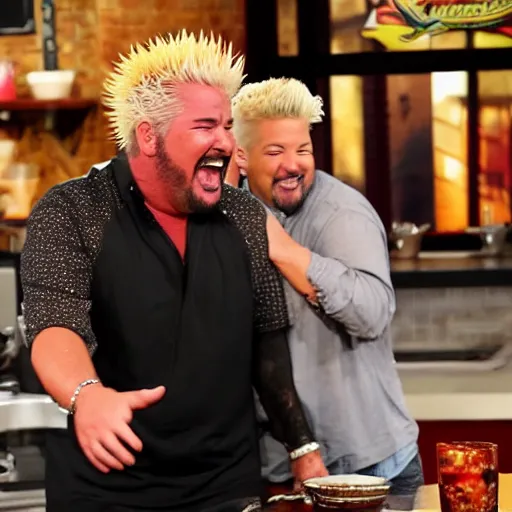 Image similar to guy fieri smiling ear to ear after smelling a fart from a big woman ’ s rear end