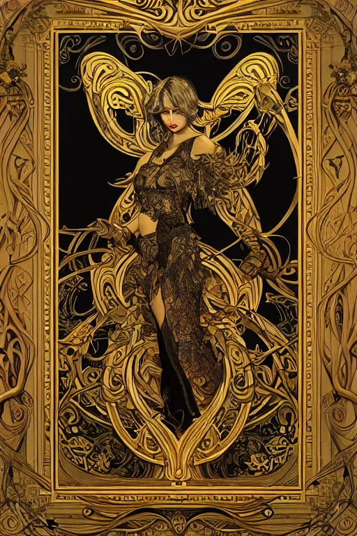 Prompt: an intricate art nouveau canvas frame, with golden entertwined edges and black square center, highly detailed, artstation, concept art, matte, sharp focus,