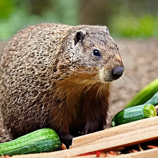 Image similar to groundhog eating a zucchini