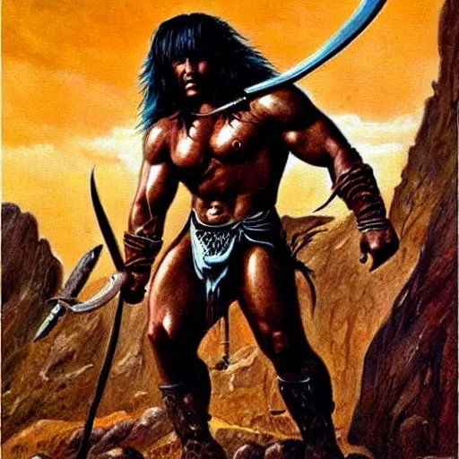 Image similar to full - shot conan the barbarian painting by earl norem “ no crop ”