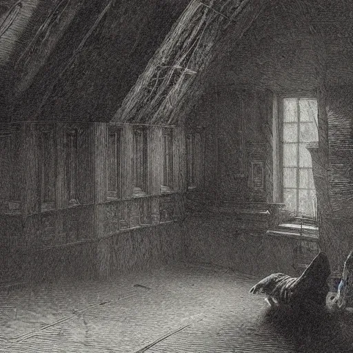 Image similar to a haunted attic by Gustave Doré Greg Rutkowski