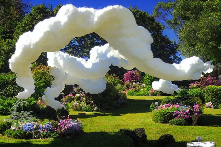 Image similar to a huge flock of many intricate elegant french horn cloud sculptures, art nouveau garden environment, soothing, milky way, award winning art, epic dreamlike fantasy landscape, ultra realistic,