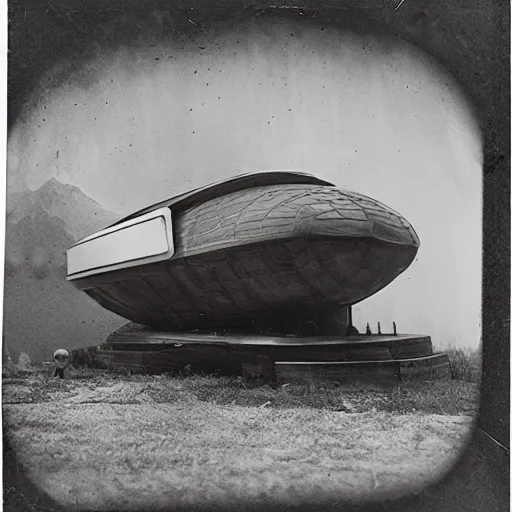 Image similar to A spaceship exterior, ambrotype