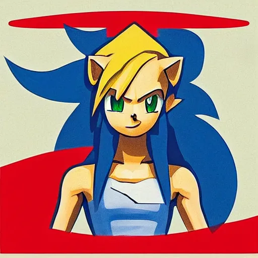 Prompt: “Side portrait of Sonic in Legend of Zelda, in the style of a soviet propaganda poster”