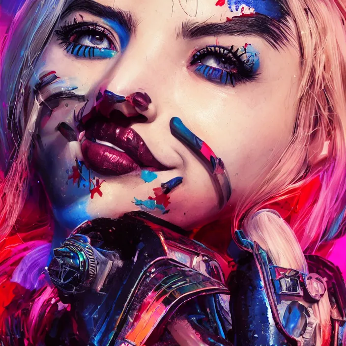 Portrait Of Ana De Armas As A Harley Quinn. Intricate 