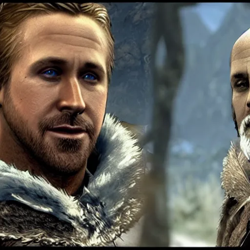 Image similar to ryan gosling and sheogorath in skyrim