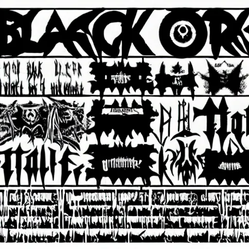 Image similar to black metal concert flyer, black metal logos, unreadable, 3 band lineup