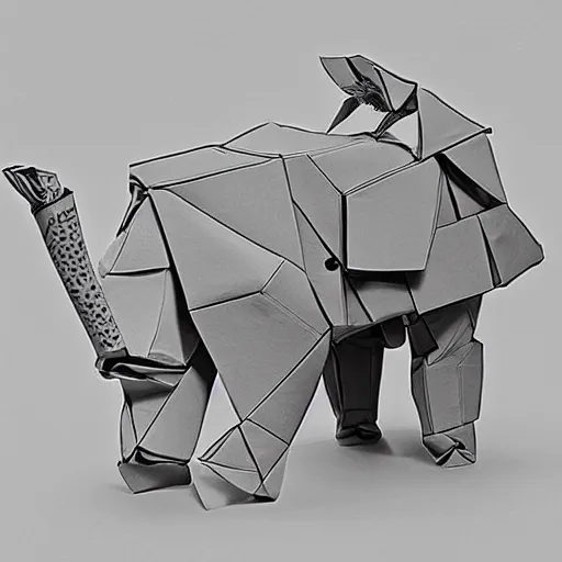 Prompt: [ 🐘 as 🤖 ] origami by kim jung gi