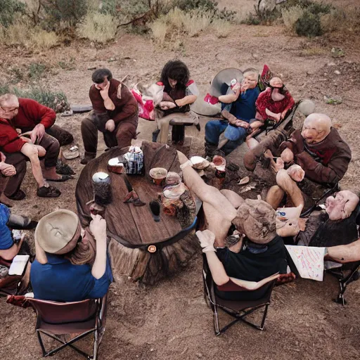 Prompt: a camp of warrior in dessert take a break laugh each other and talk, canon eos c 3 0 0, ƒ 1. 8, 3 5 mm, 8 k, medium - format print