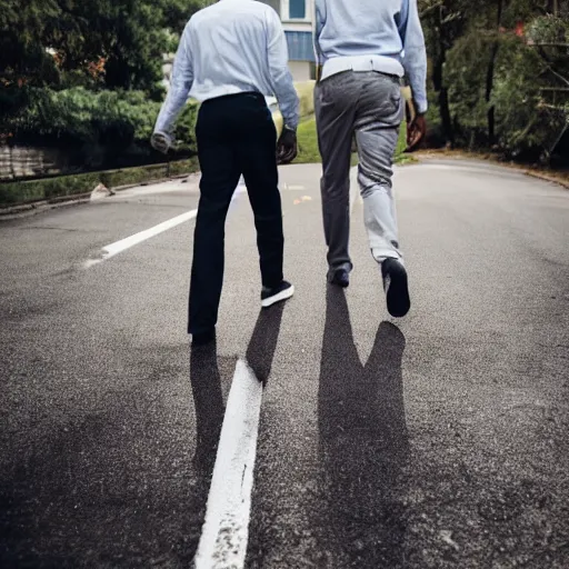 Image similar to a tall black man and a short white man walk together