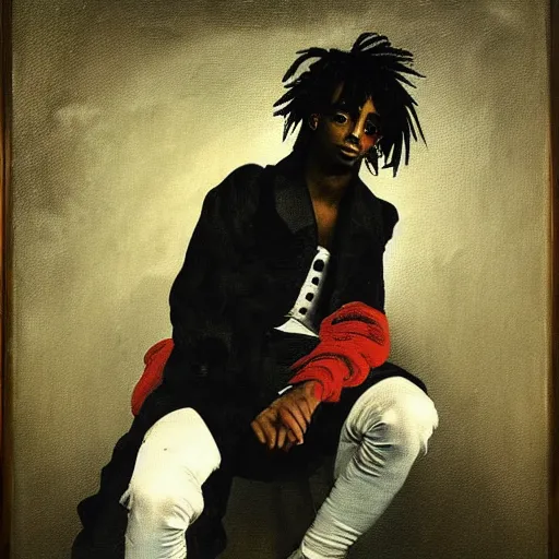 Prompt: a portrait of Playboi Carti in the style of Francisco Goya, dark, creepy, high contrast, nihilistic