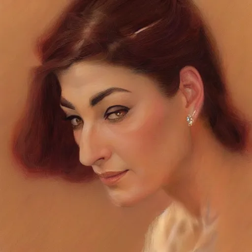 Prompt: Beautiful Maria Callas, closeup character portrait art by Donato Giancola, Craig Mullins, digital art, trending on artstation, highly detailed, high solution, symmetric face