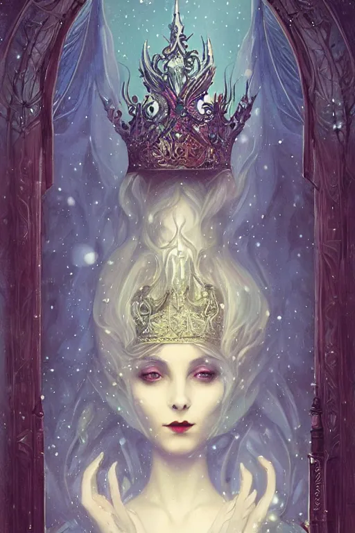 Image similar to jeweled Crown, other worldly, fairy winter court, art nouveau, by Anato Finnstark, Tom Bagshaw, Brom