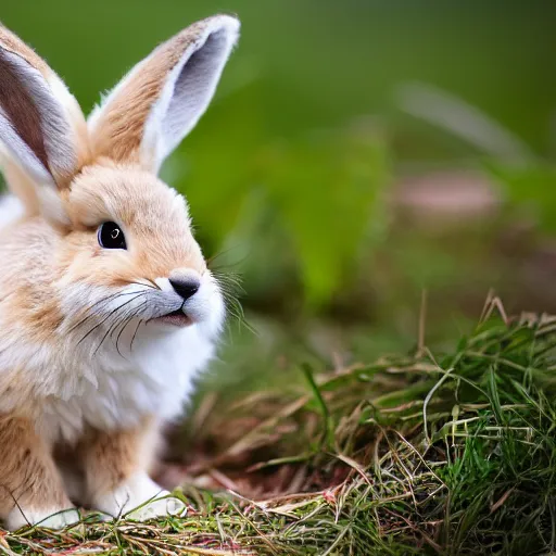 Prompt: a photorealistic adorable chubby fennic fox rabbit hybrid, wearing bows on its fuzzy ears, with a mischievous grin, happy lighting, at a tropical beach