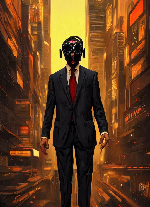 Image similar to a painting of a goat wearing a suit and tie, cyberpunk art by Jeffrey Smith, behance contest winner, digital art, artstation hq, darksynth, digital illustration