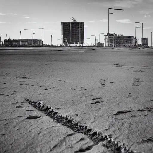 Image similar to moonwalker photo, lunar soil, future, city buildings, a detailed photo of a future norilsk base, moon landscape, street photo