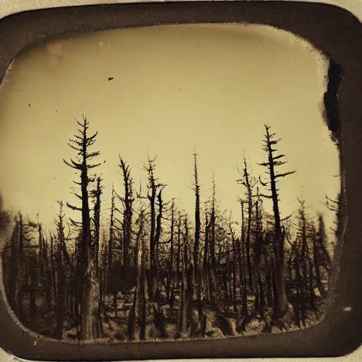 Image similar to tintype photo of a burnt forest