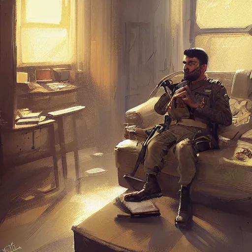 Prompt: a kurdish general in his office making a plan by greg rutkowski