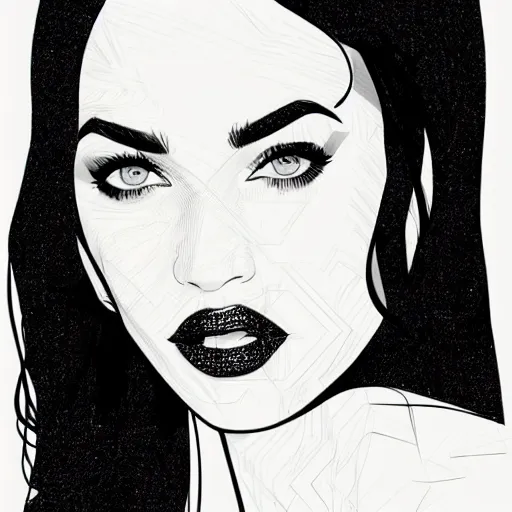 Prompt: megan fox portrait, artwork by arunas kacinskas, graphic design, with geometrical shapes and lines, flat color and line, sketch, minimalistic, procreate, digital illustration, ipad pro, vector illustration, inky illustration, pastel, dribble portraits