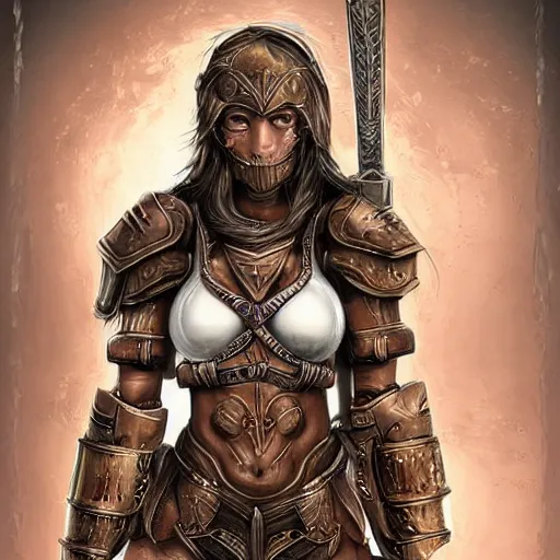 Image similar to digital art of female warrior, fit body muscular body in bikini armor highly detailed