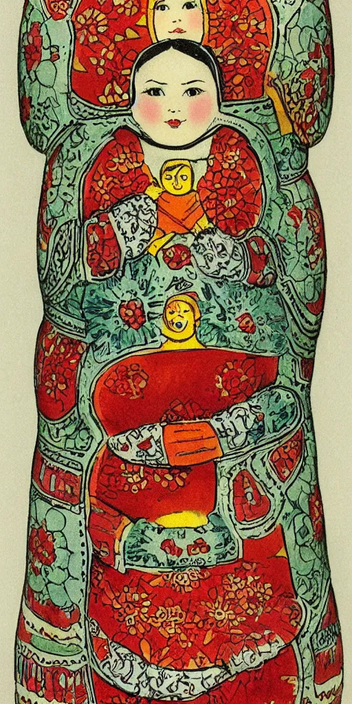 Image similar to matryoshka doll drawn by john tenniel