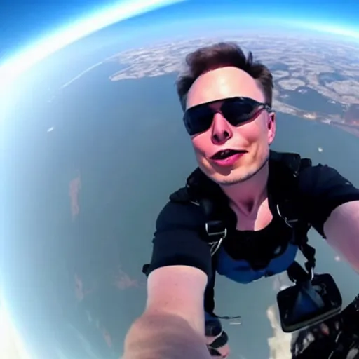 Image similar to a selfie taken by Elon Musk while doing skydiving