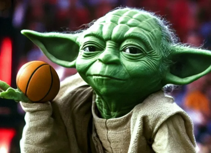 Image similar to ESPN still of Yoda playing in the nba playoffs live on espn, 4k