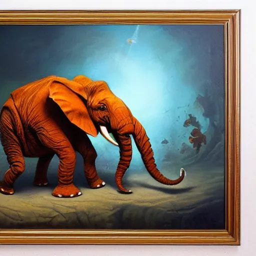 Image similar to elephant - crab creature, oil painting by justin gerard, deviantart