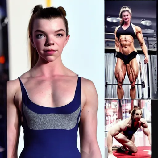 Image similar to anya taylor - joy jacked bodybuilder fitness steroid muscular vascular physique