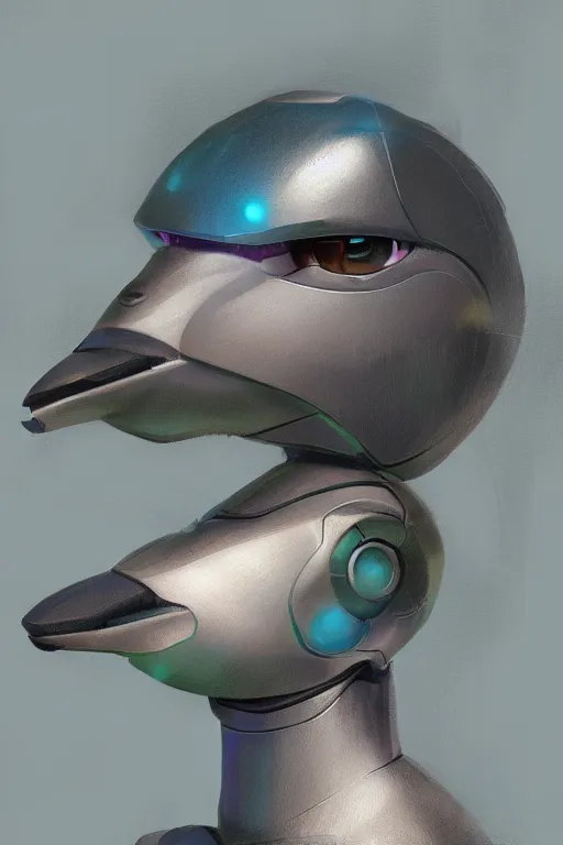 Image similar to robot duck concept portrait, detailed, sharp focus, pastel, intricate, realistic, smooth, volumetric lighting, digital painting, by miyazaki