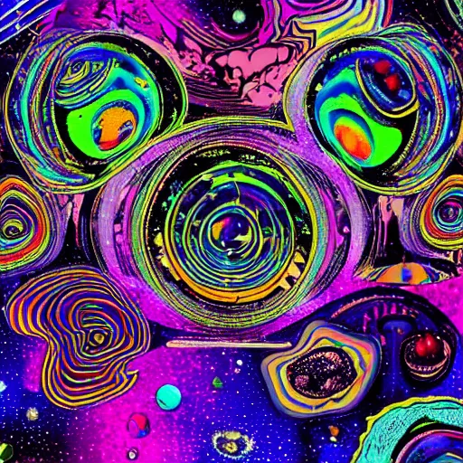 Image similar to psychedelic trippy couch in forest, planets, milky way, sofa, cartoon world, donserly brothers vs. the beef sisters, chesterfield, green, purple, blue, fight night